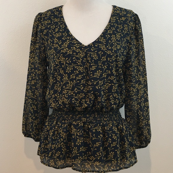 Everly | Dark Blue w/ Golden Yellow Floral Top - Picture 1 of 9